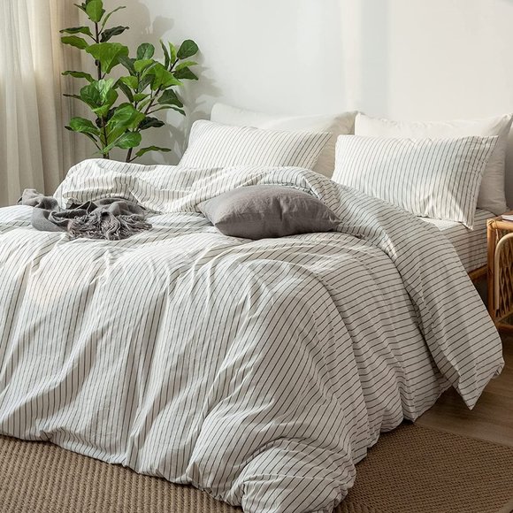 Other - Luxury Linen Duvet Cover White Black Stripe King Size